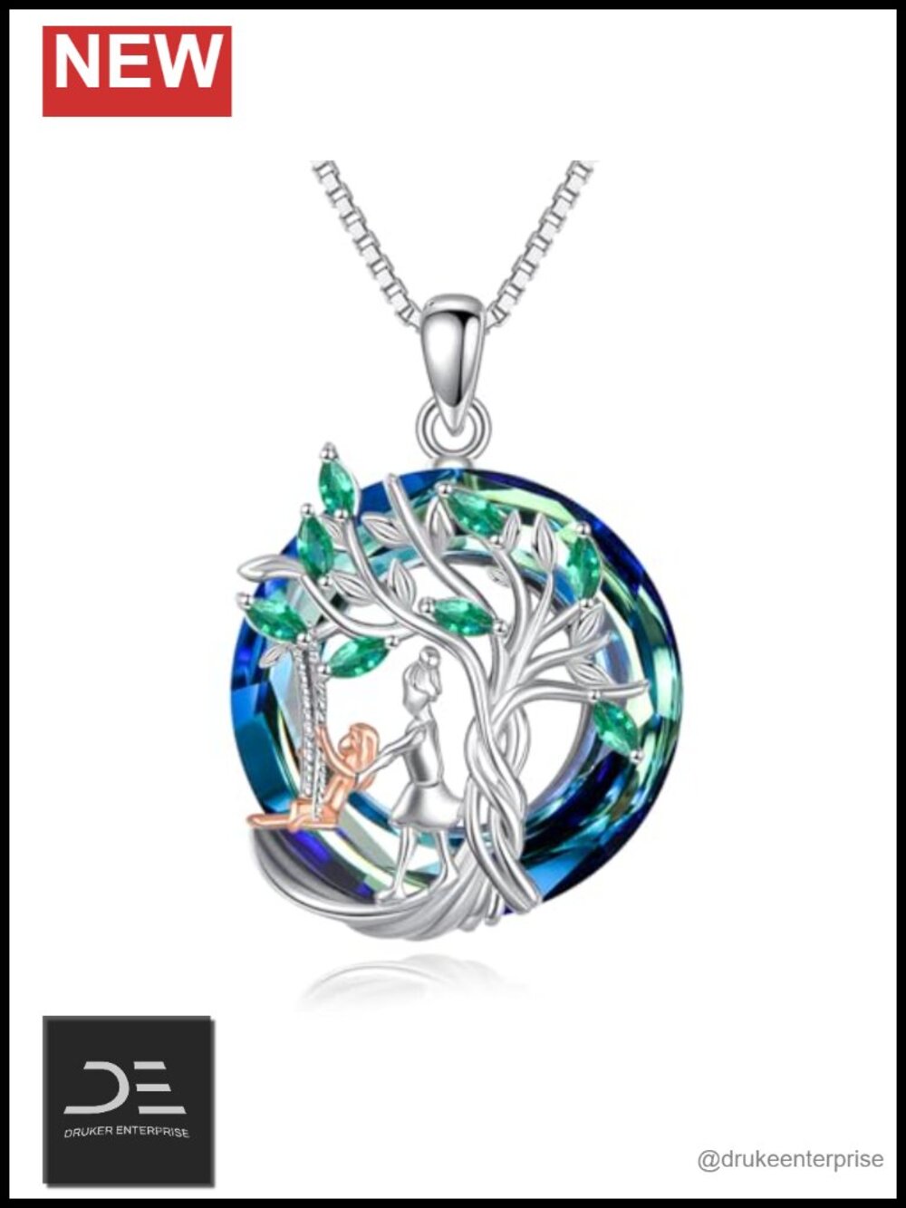 925 Sterling Silver Tree of Life Mom Daughter Necklace with Crystal Pendant